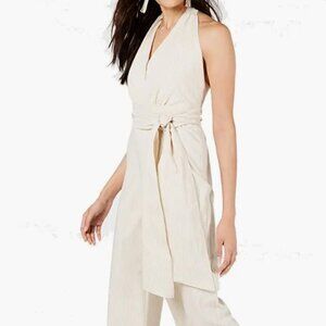 Leyden Ravenna Halter-Neck Wide Leg Jumpsuit Beige, Size X-Small